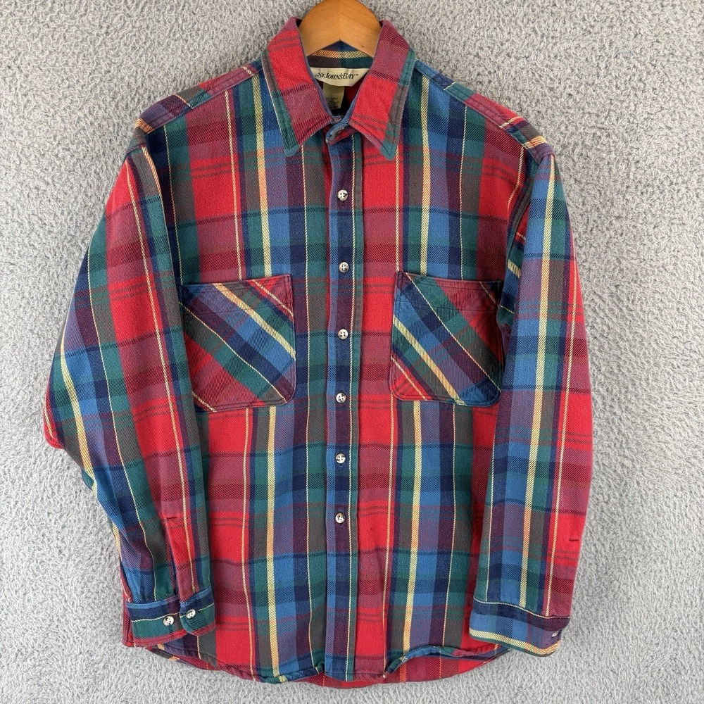 Vintage‎ St Johns Bay Flannel Shirt Mens Large Tall Red Plaid Work Made USA 90s